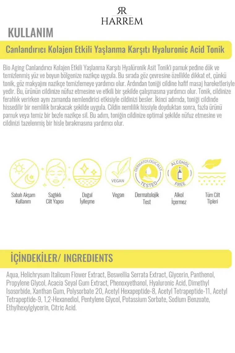 Bio Aging Canlandırıcı Kolajen Etkili  Hyalüronik Asit Tonik 200 ml