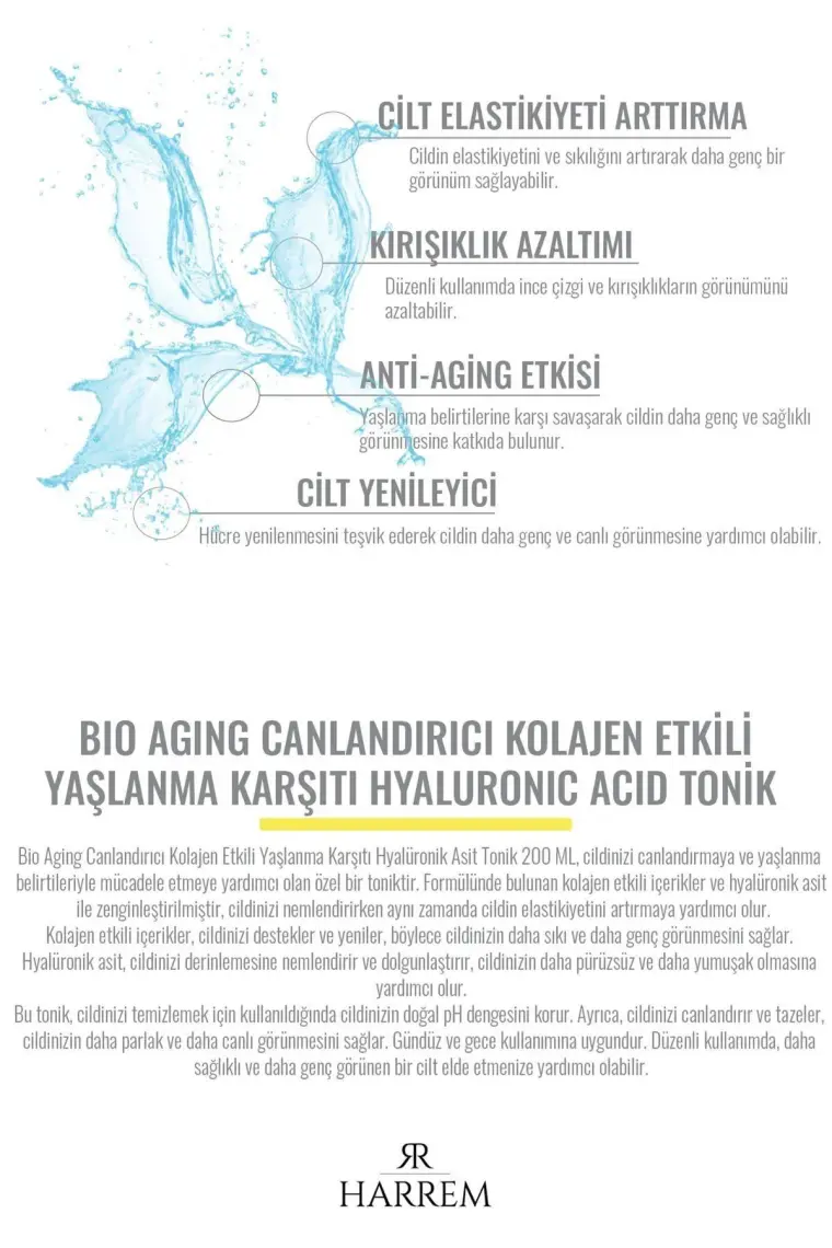 Bio Aging Canlandırıcı Kolajen Etkili  Hyalüronik Asit Tonik 200 ml