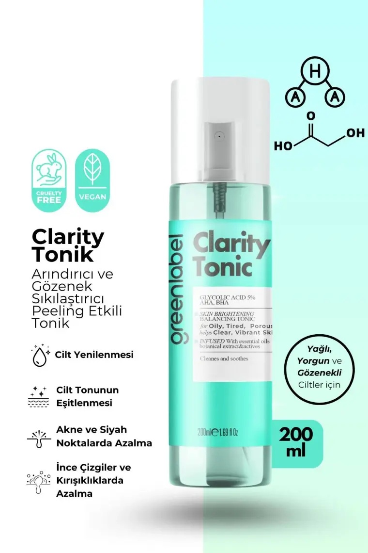 Green Label %5 Glikolik Asit - AHA İçeren Peeling Etkili Clarity Tonic 200 ml
