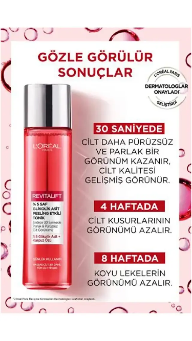 L'Oréal Paris Paris Revitalift Parlak&pürüzsüz, Koyu Leke Karşıtı Peeling Etkili Tonik, %5 Saf Glikolik Asit 180 ml