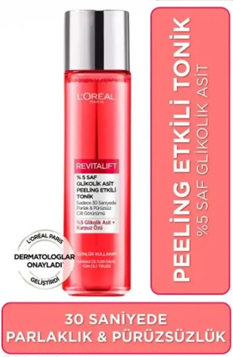 L'Oréal Paris Paris Revitalift Parlak&pürüzsüz, Koyu Leke Karşıtı Peeling Etkili Tonik, %5 Saf Glikolik Asit 180 ml