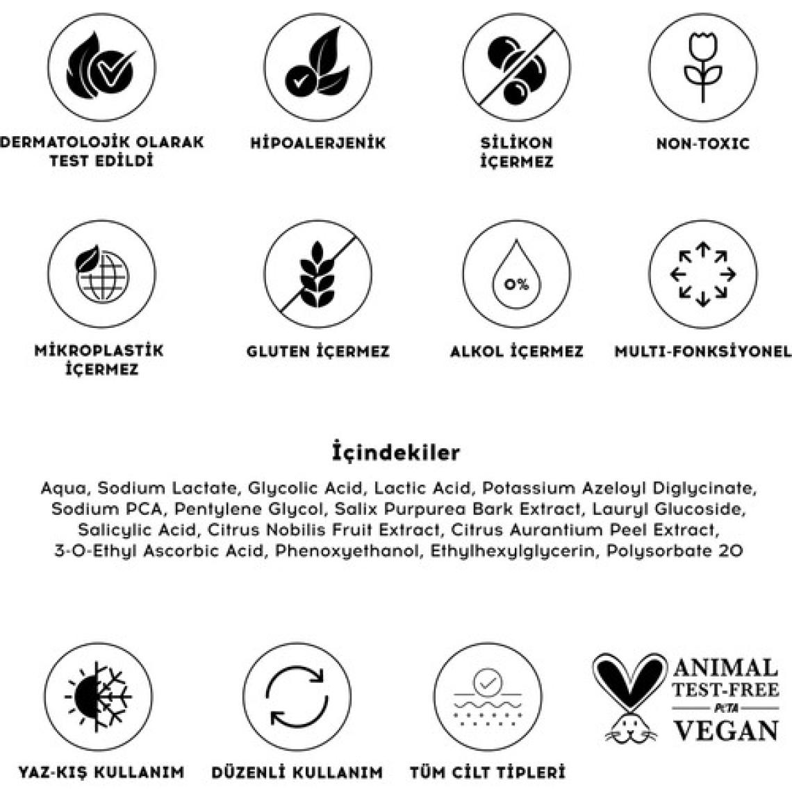 AHA BHA C Vitamini Tonik | Glikolik Asit Salisilik Asit | Tüm Cilt Tipleri