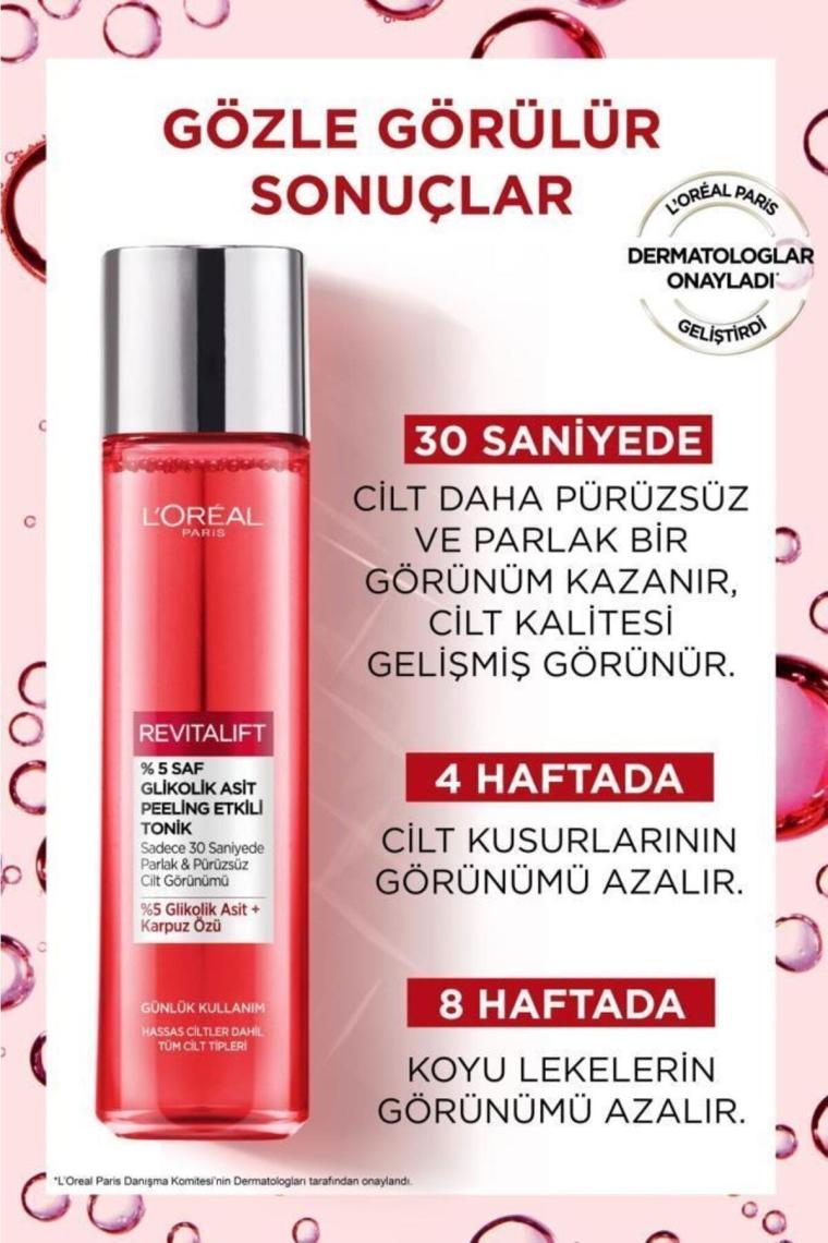 Revitalift Parlak&pürüzsüz, Koyu Leke Karşıtı Peeling Etkili Tonik, %5 Saf Glikolik Asit 180 ml