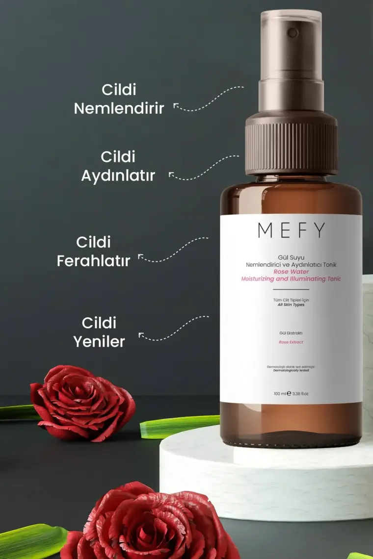 Mefy Saf Ve Doğal Gül Suyu Özlü Nemlendirici Tonik 100 Ml