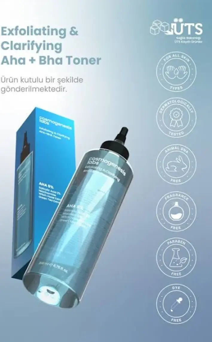 Cosmogenesis Labs Aha %5 Bha %2 Peeling Etkili Tonik 200 ml – Arındıran Gözenek Sıkılaştıran Ph Dengeleyen Vegan