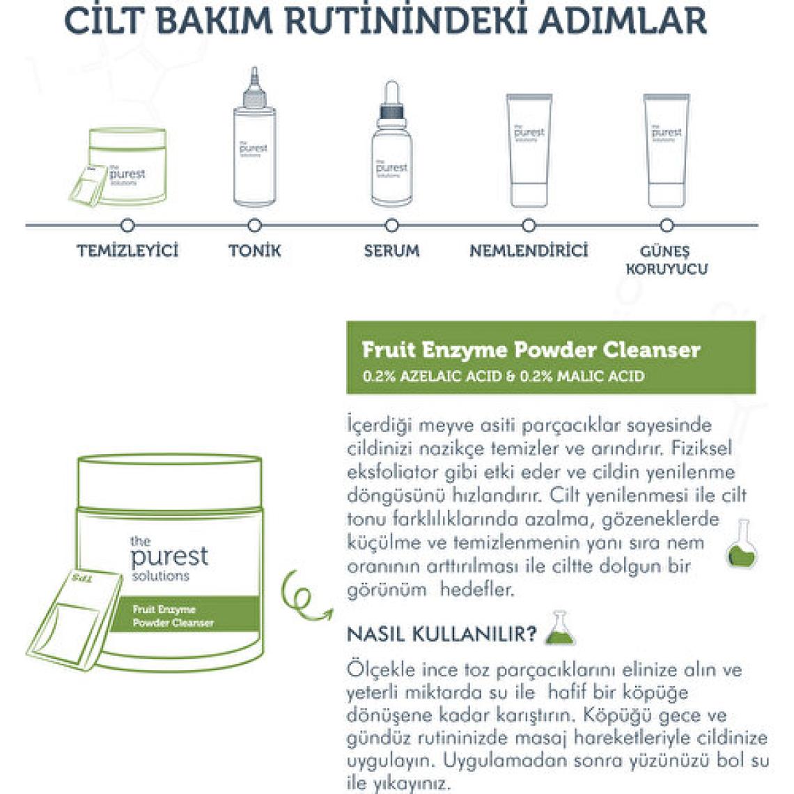The Purest Solutions,  Arındırıcı ve Canlandırıcı Tüm ciltler için  Meyve Asitleri İçeren Toz Temizleyici 55 Gr (%0,2 Azelaik Asit & Malik Asit)