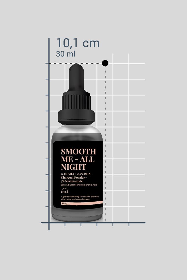 Smooth Me– All Nıght | Aktif Kömür İçeren Matlaştırıcı ve Cilt Kusur Görünümünü Azaltıcı Siyah Serum