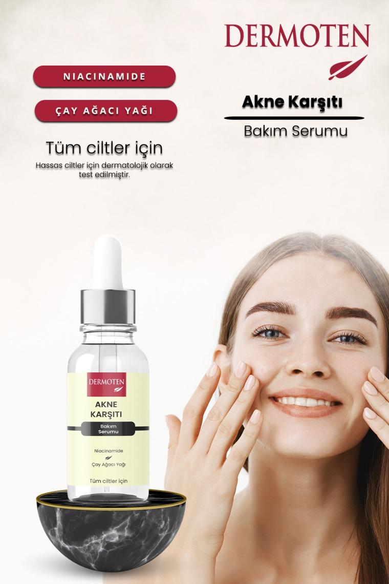 Dermoten Akne Karşıtı Serum , Niacinamide ve Çay Ağacı Yağlı Cilt Bakım Serumu 30 ml
