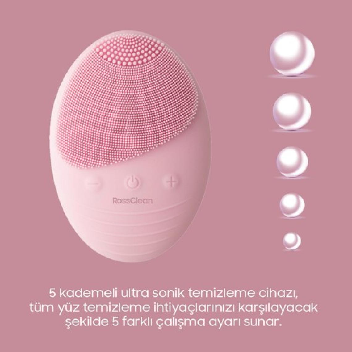RossClean Pro Yüz Temizleme ve Masaj Cihazı -5 Kademeli -Fototerapi Modu -Kablosuz Şarjlı- Açık Pembe