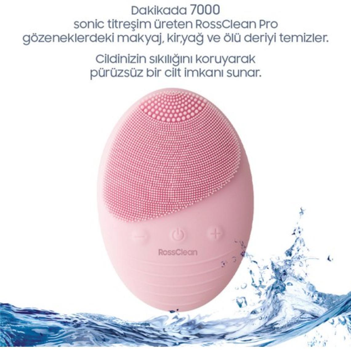 RossClean Pro Yüz Temizleme ve Masaj Cihazı -5 Kademeli -Fototerapi Modu -Kablosuz Şarjlı- Açık Pembe
