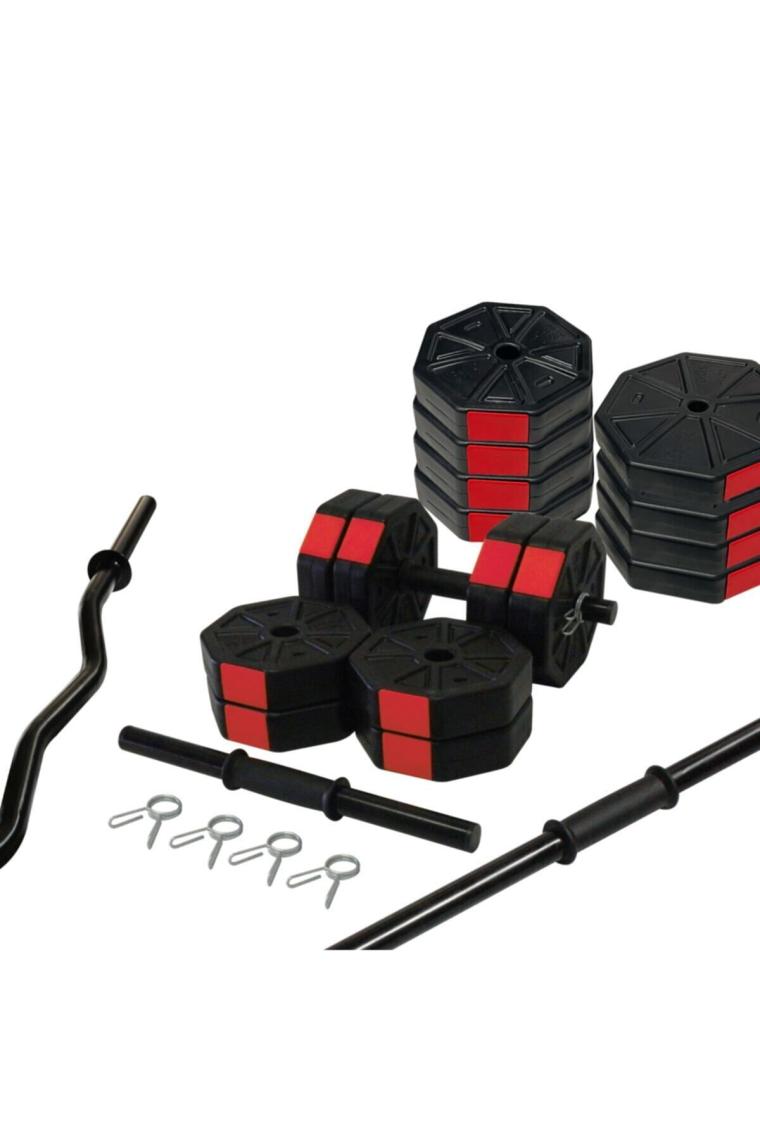 70kg Düz Bar 150cm+ Z Bar 120cm Dambıl Halter Full Set Kırmızı Kapaklı