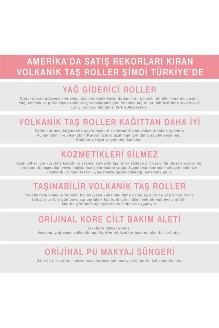 Vassoul Volkanik Taş Yüz Roller, Yağ Emici, Cilt Matlaştırıcı Lav Taş + Makyaj Süngeri