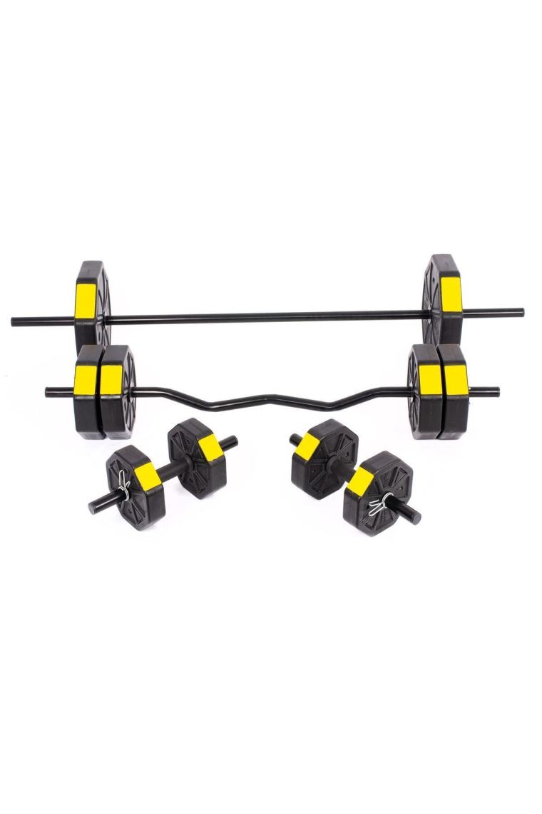 50 Kg (150 CM) Düz Bar Z Bar Dambıl-dumbell-ağırlık-halter–full Set Sarı Kapaklı