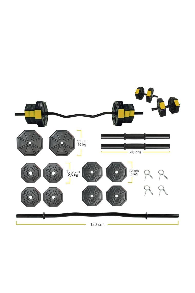 50 Kg (150 CM) Düz Bar Z Bar Dambıl-dumbell-ağırlık-halter–full Set Sarı Kapaklı