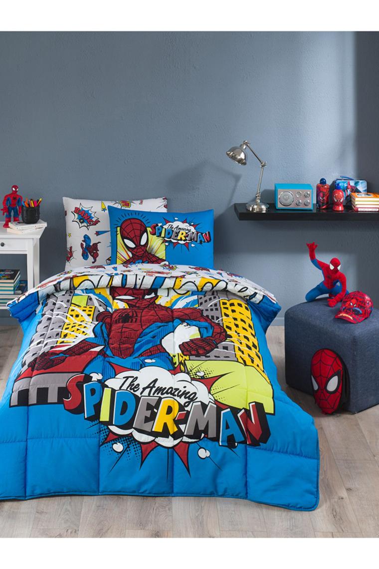 Spiderman New York Tek Kişilik Disney Lisanslı Lastikli Fitted Çarşaf Çocuk Uyku Seti