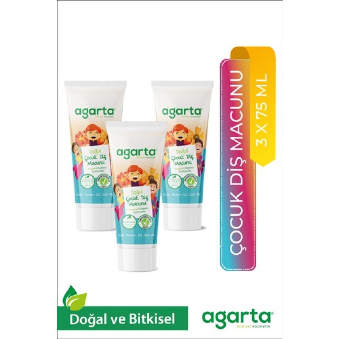 Agarta Çocuk Diş Macunu - Doğal Çilek Aromalı, 3-12 Yaş Arası İçin, Bitkisel ve Organik, Diş Çıkarma Dönemine Uygun, 3×75 ml