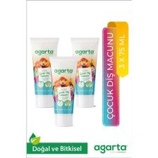 Agarta Çocuk Diş Macunu - Doğal Çilek Aromalı, 3-12 Yaş Arası İçin, Bitkisel ve Organik, Diş Çıkarma Dönemine Uygun, 3×75 ml
