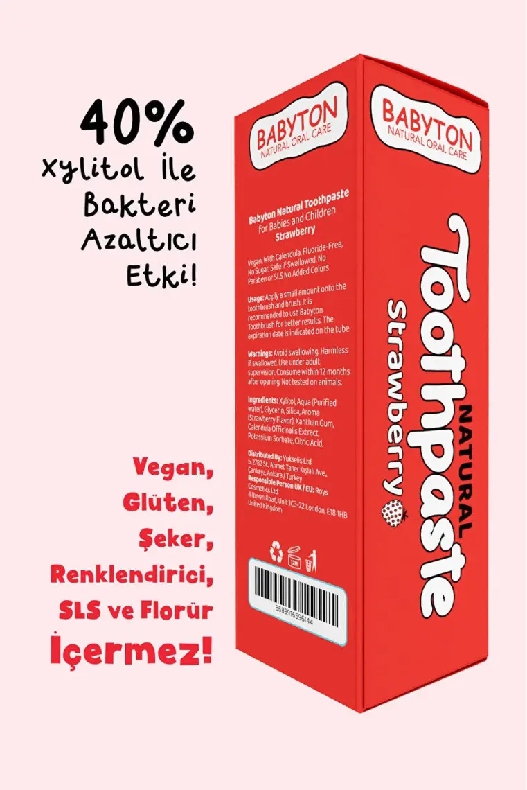 Babyton Doğal Çilek Diş Macunu Florürsüz 50 gr