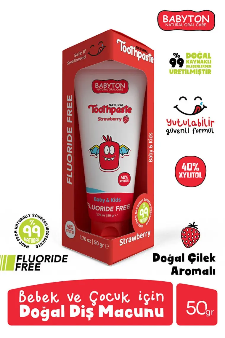 Babyton Doğal Çilek Diş Macunu Florürsüz 50 gr