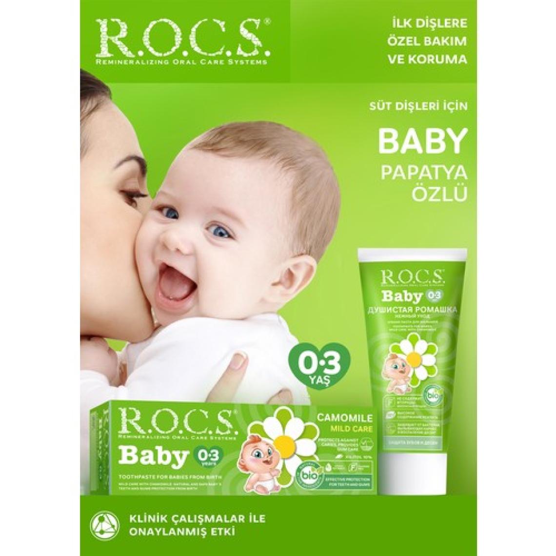R.O.C.S. Bebek Diş Macunu - Papatya Özlü, Florürsüz, Doğal Formül, 0-3 Yaş için, Bitkisel BIO Bileşenler