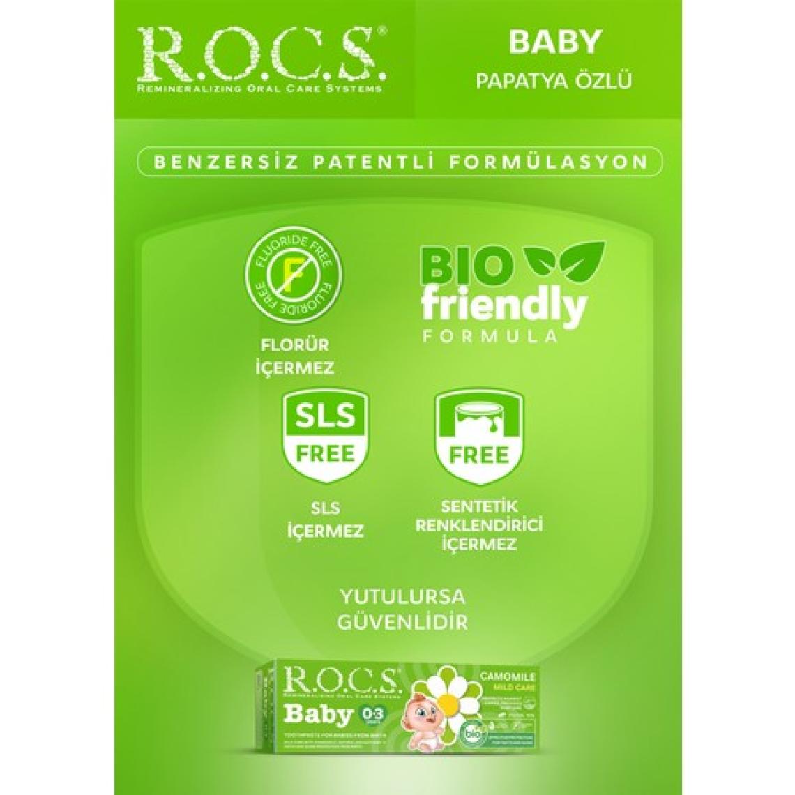 R.O.C.S. Bebek Diş Macunu - Papatya Özlü, Florürsüz, Doğal Formül, 0-3 Yaş için, Bitkisel BIO Bileşenler