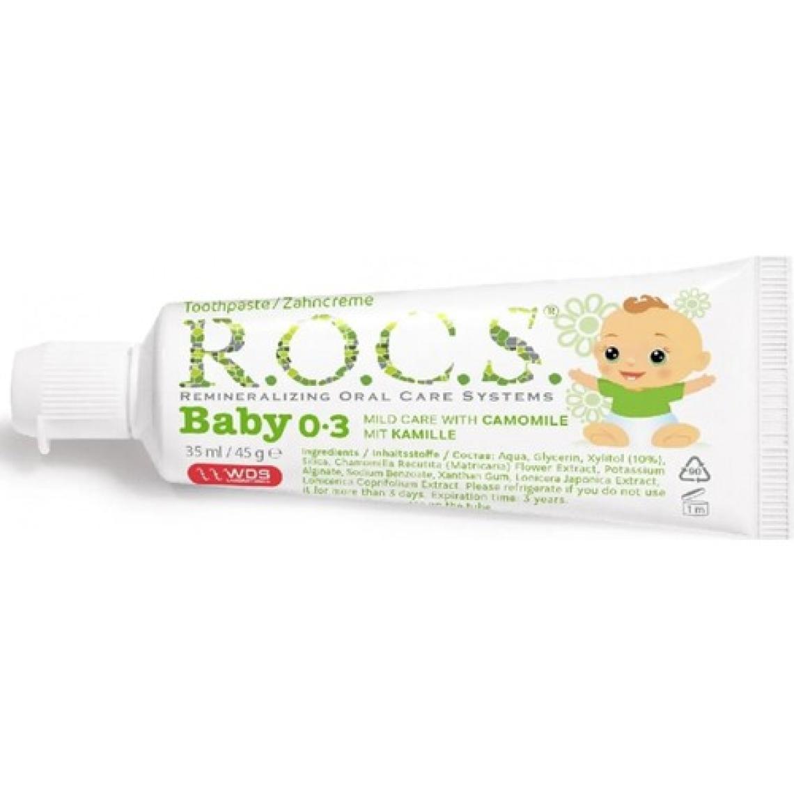 R.O.C.S. Bebek Diş Macunu - Papatya Özlü, Florürsüz, Doğal Formül, 0-3 Yaş için, Bitkisel BIO Bileşenler