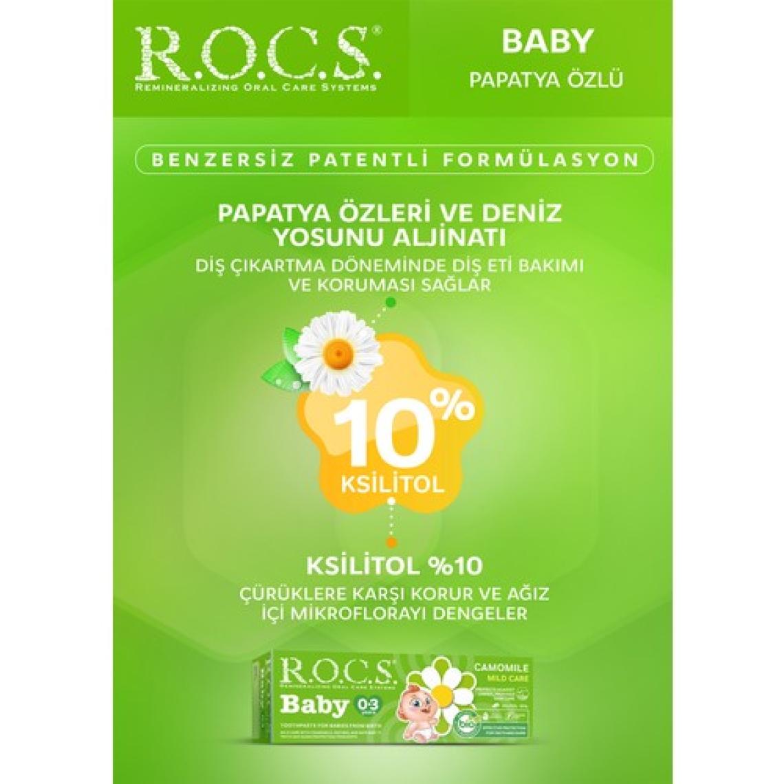 R.O.C.S. Bebek Diş Macunu - Papatya Özlü, Florürsüz, Doğal Formül, 0-3 Yaş için, Bitkisel BIO Bileşenler