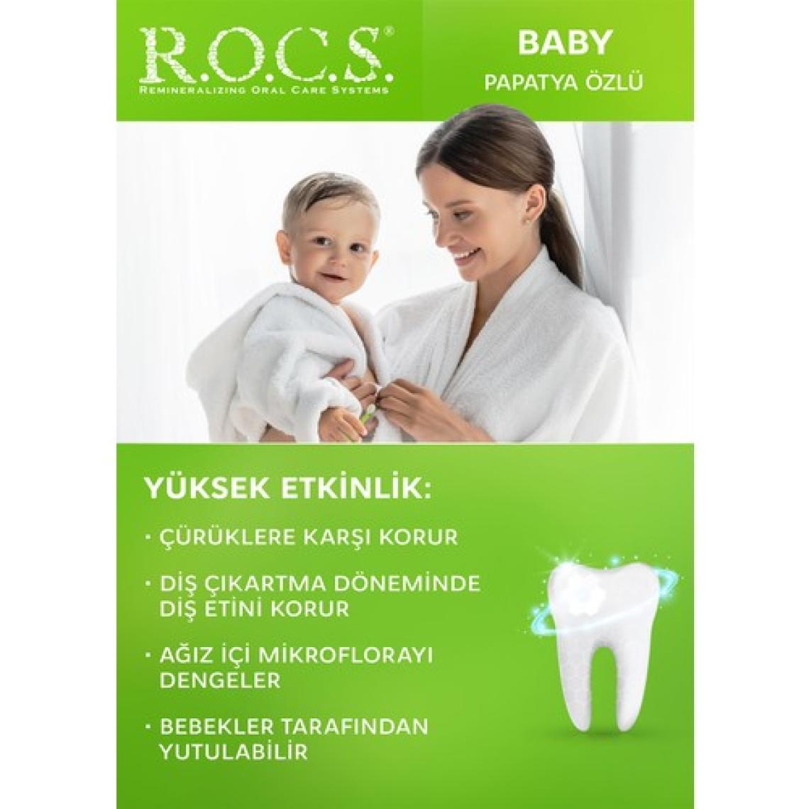 R.O.C.S. Bebek Diş Macunu - Papatya Özlü, Florürsüz, Doğal Formül, 0-3 Yaş için, Bitkisel BIO Bileşenler