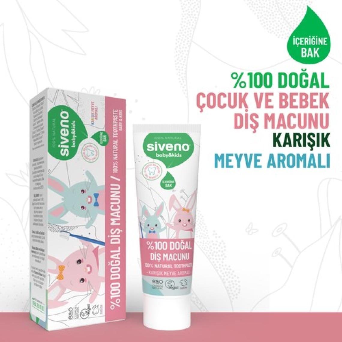 Siveno %100 Doğal Diş Macunu Bebek ve Çocuk İçin Karışık Meyve Aromalı Florürsüz 50 ml