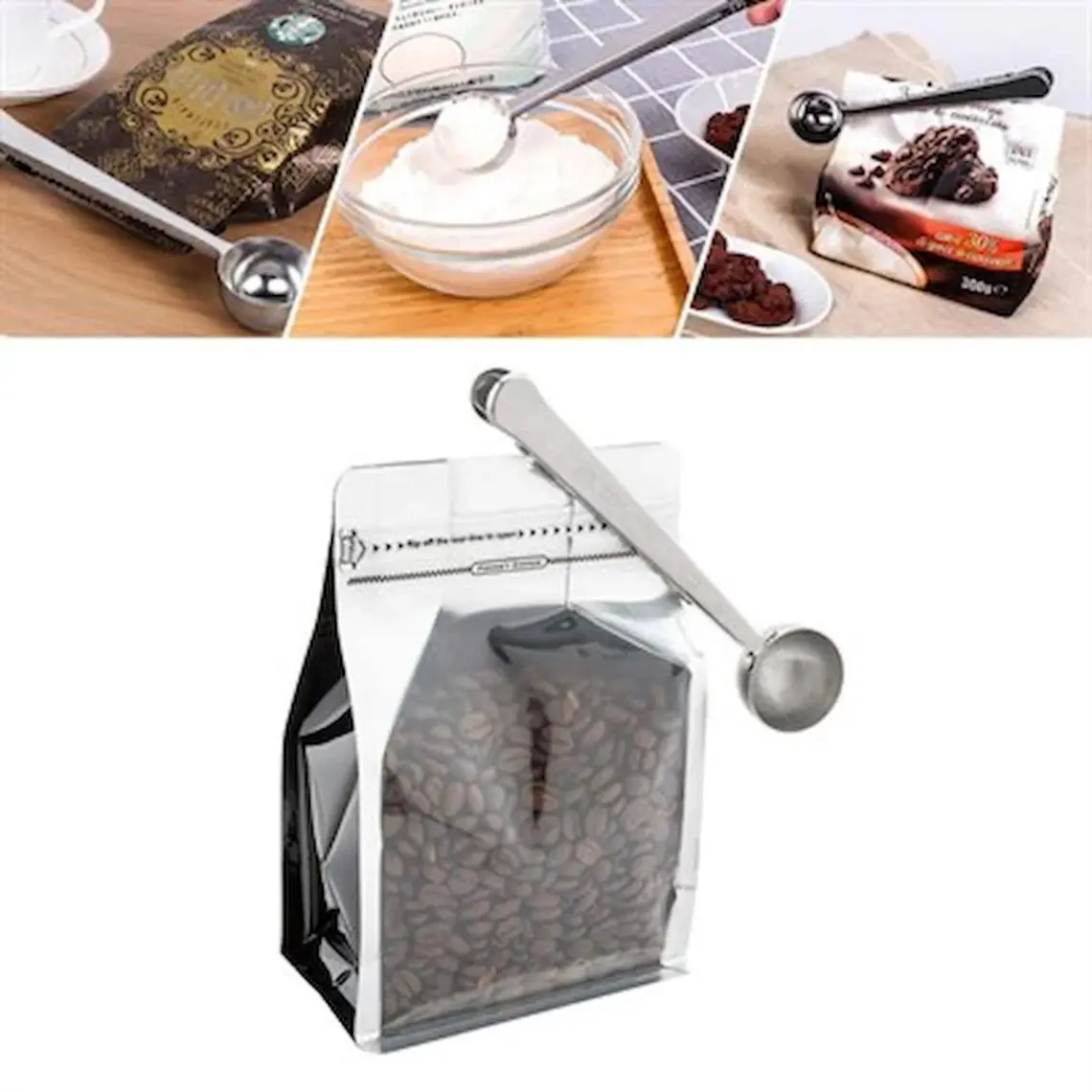 Buffer Buffer® Mandallı Kahve Ölçü Kaşığı Silver Çok Fonksiyonlu Paslanmaz Çelik Kaşık