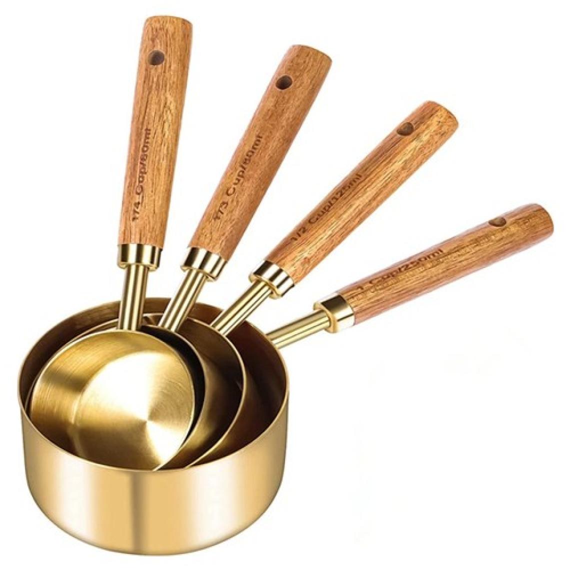 4'lü Ahşap Saplı Gold Lüks Ölçü Kaşığı - Ölçü Kabı