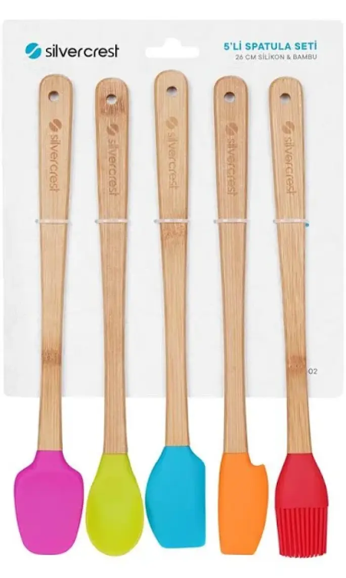 SilverCrest Silver Crest Spt-02 5 Li Renkli 26CM Uzun Silikon Bambu Spatula Seti