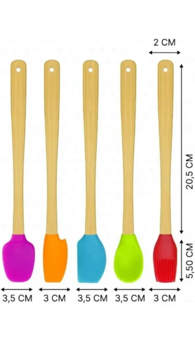 SilverCrest Silver Crest Spt-02 5 Li Renkli 26CM Uzun Silikon Bambu Spatula Seti