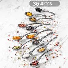 36 Adet Baharat Kaşığı - Şeker Reçel Baharatlık Kaşığı Antrasit