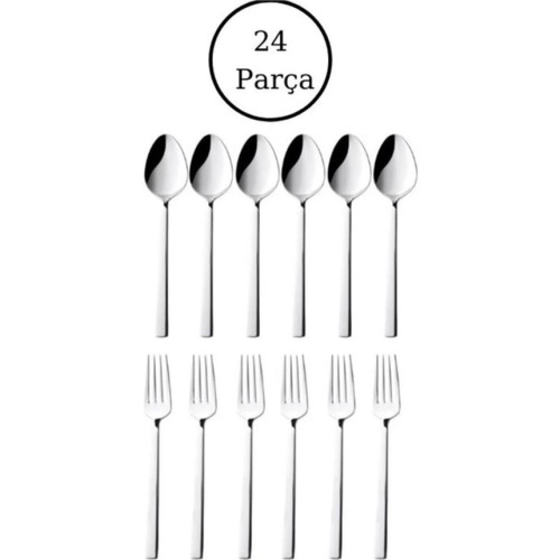Arvey 24 Parça 12 Kişilik Çubuk Model Tatlı Kaşık - Tatlı Çatalı