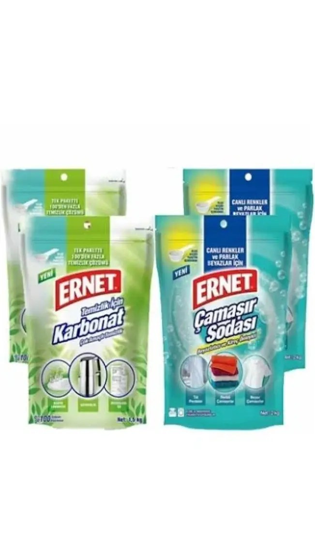 Ernet Temizlik Için Karbonat 1.5 kg x 2 Adet + Ernet Çamaşır Sodası 2 kg x 2 Adet