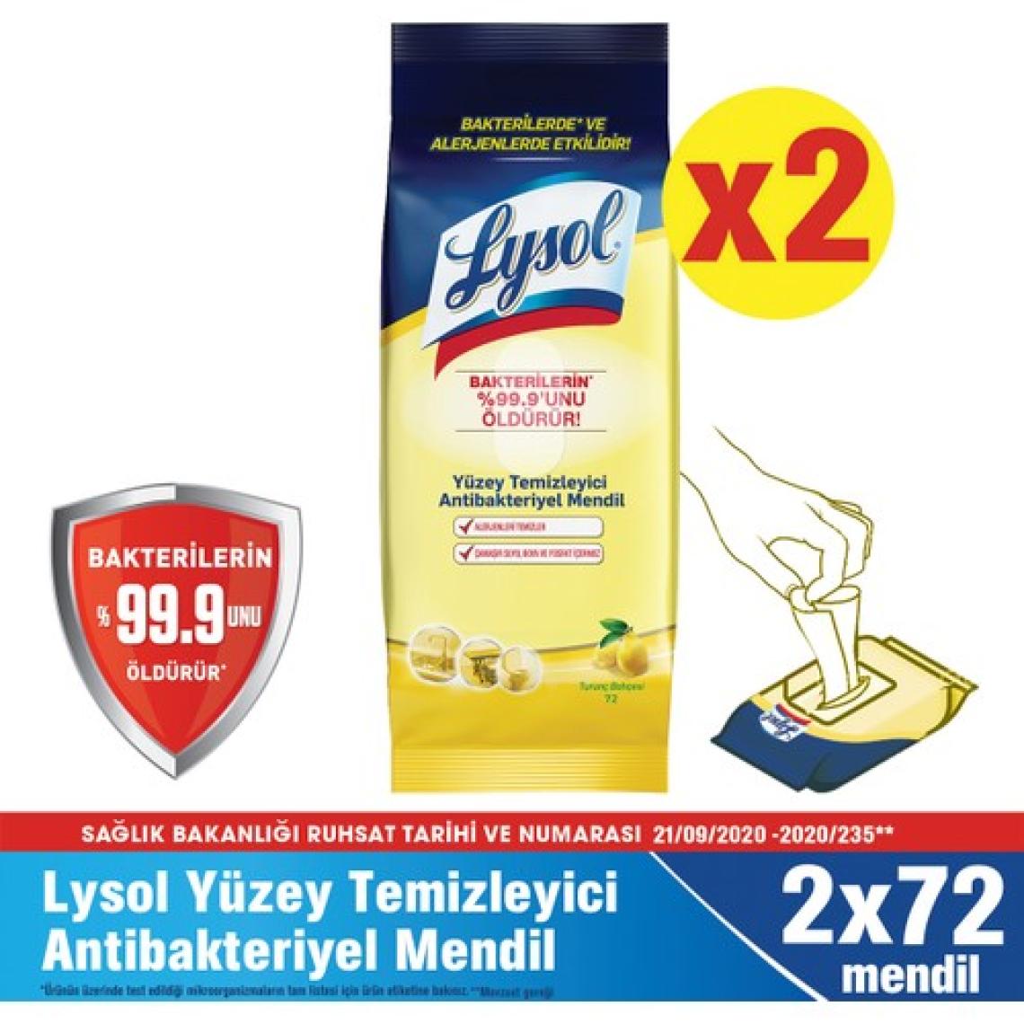Lysol Yüzey Temizleyici Antibakteriyel Islak Mendil 2 x 72’li 144 Yaprak