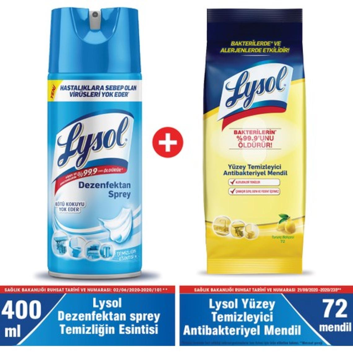 Lysol Dezenfektan Sprey Temizliğin Esintisi 400 ml Islak Mendil 72'li Yüzeyler Için