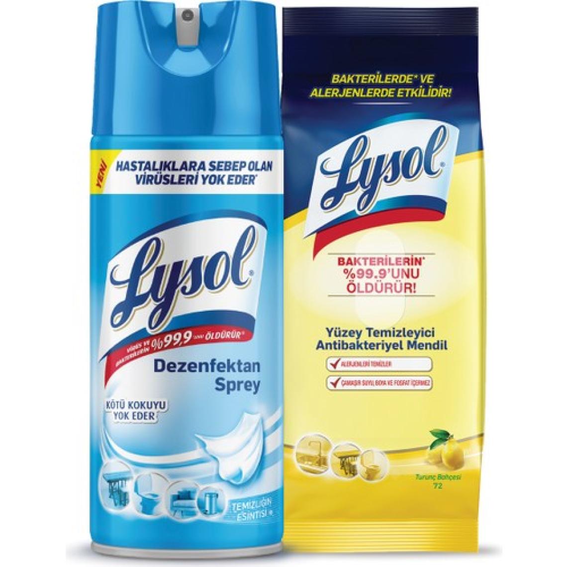 Lysol Dezenfektan Sprey Temizliğin Esintisi 400 ml Islak Mendil 72'li Yüzeyler Için