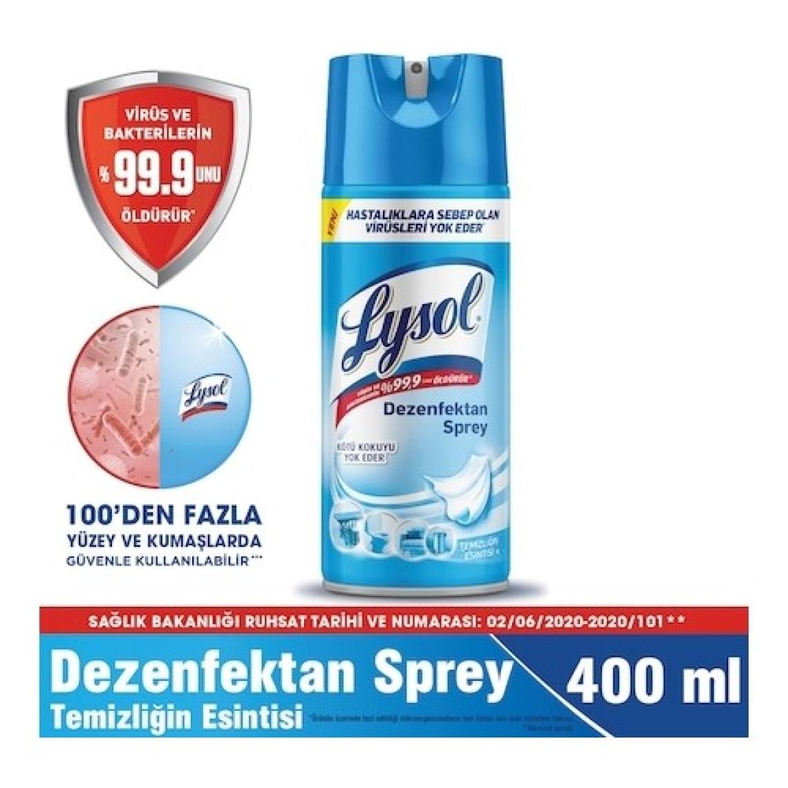 Lysol Dezenfektan Sprey Temizliğin Esintisi 400 ml Islak Mendil 72'li Yüzeyler Için