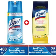 Lysol Dezenfektan Sprey Temizliğin Esintisi 400 ml Islak Mendil 72'li Yüzeyler Için