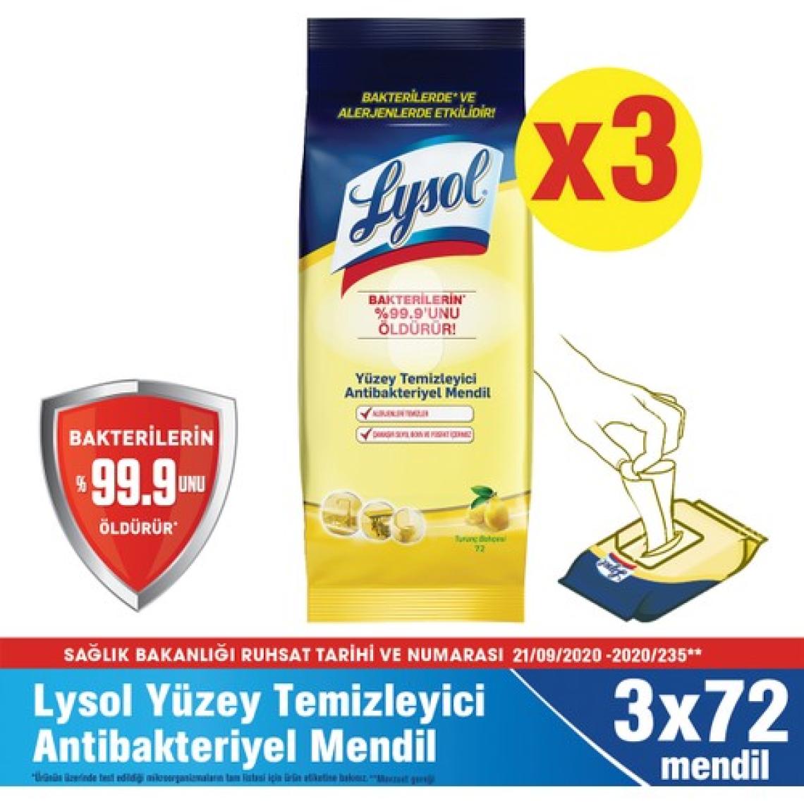 Lysol Yüzey Temizleyici Antibakteriyel Islak Mendil 3 x 72’li 216 Yaprak