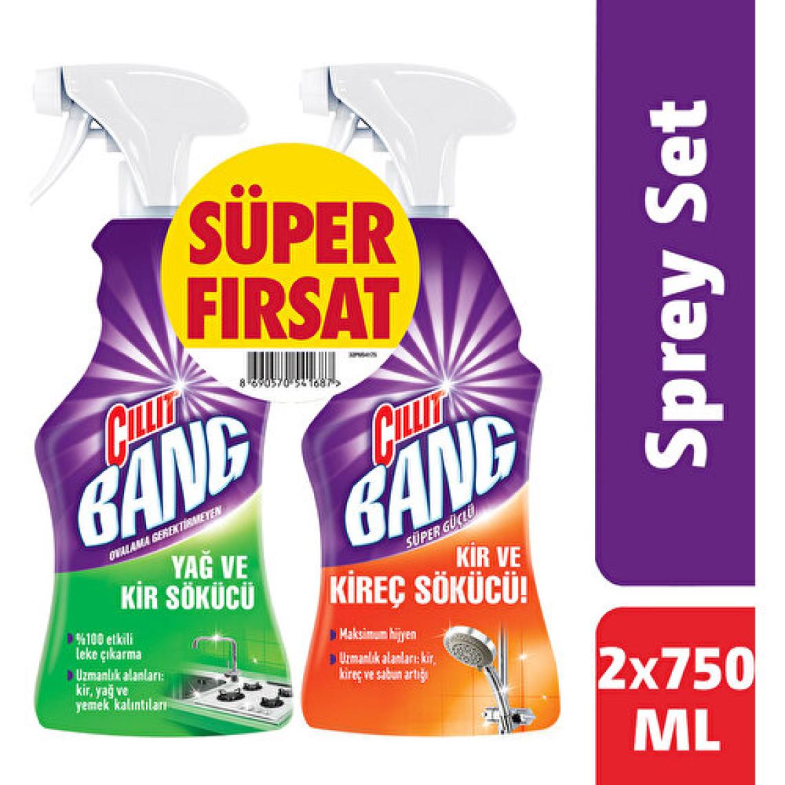 Cillit Bang Banyo ve Mutfak Temizleyici Yağ Çözücü & Kireç Sökücü Sprey 2'li Set (2x750 ml)