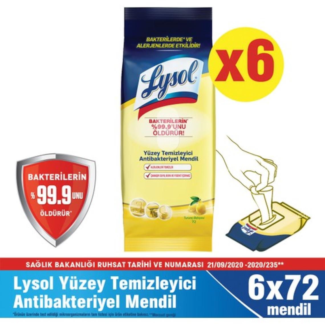 Lysol Yüzey Temizleyici Antibakteriyel Islak Mendil 6 x 72’li 432 Yaprak
