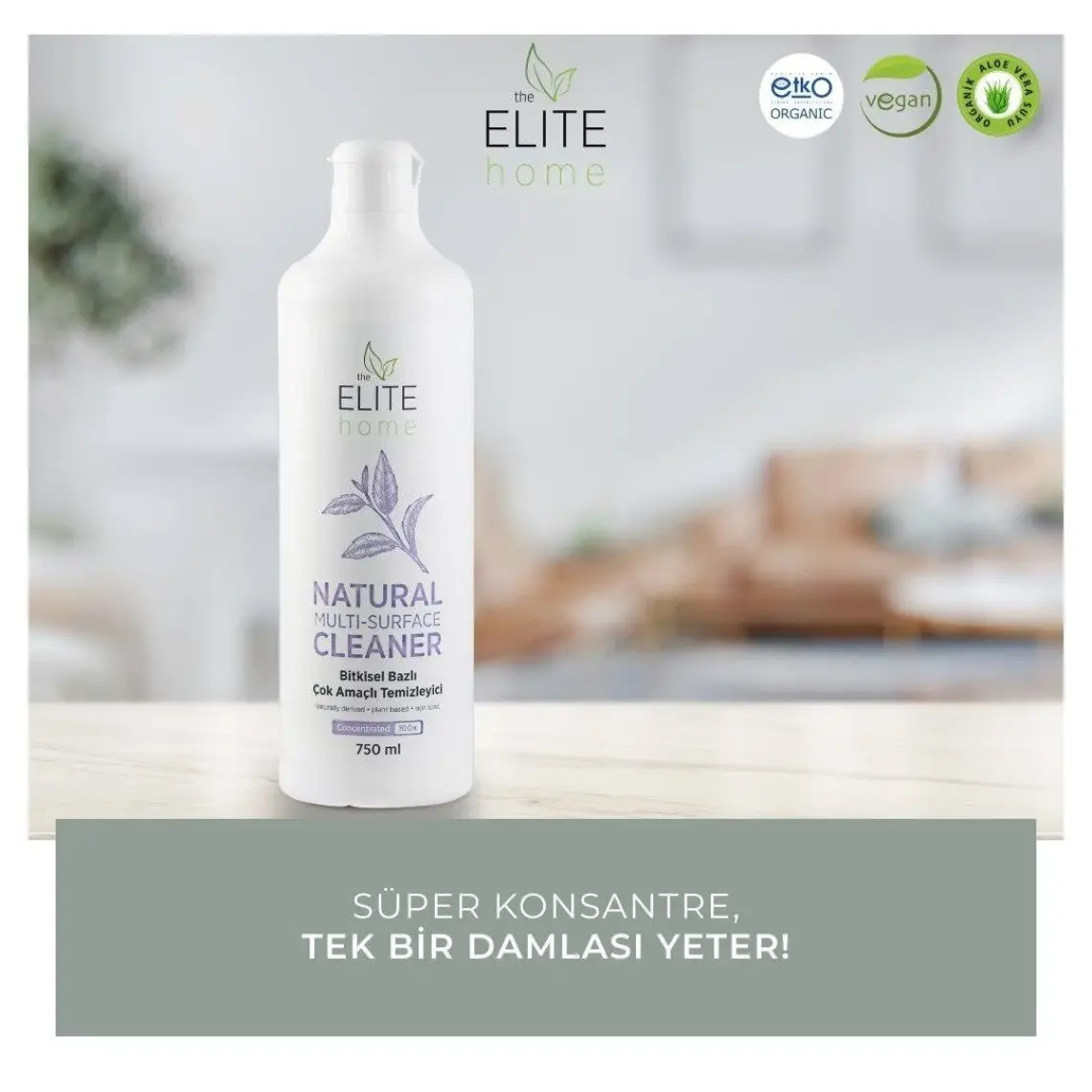 The Elite Home Organik Sertifikalı Çok Amaçlı Konsantre Genel Temizleyici 750 ml, portakal yağlı