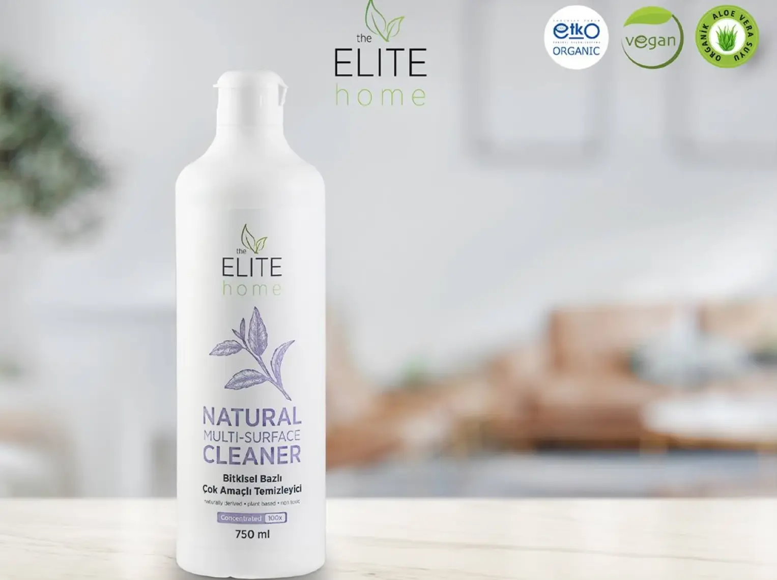 The Elite Home Organik Sertifikalı Çok Amaçlı Konsantre Genel Temizleyici 750 ml, portakal yağlı