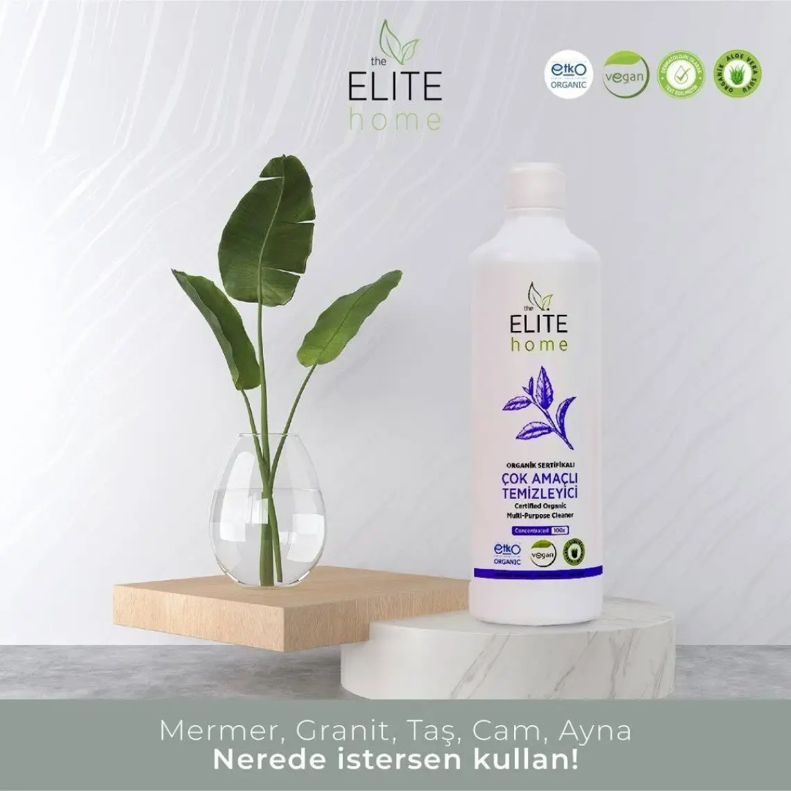 The Elite Home Organik Sertifikalı Çok Amaçlı Konsantre Genel Temizleyici 750 ml, portakal yağlı