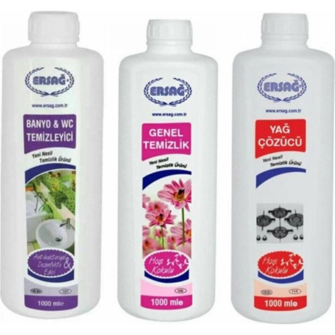 Ersağ Genel Temizlik +  Banyo Wc + Yağ Çöz 3'lü Set x 1000 ml