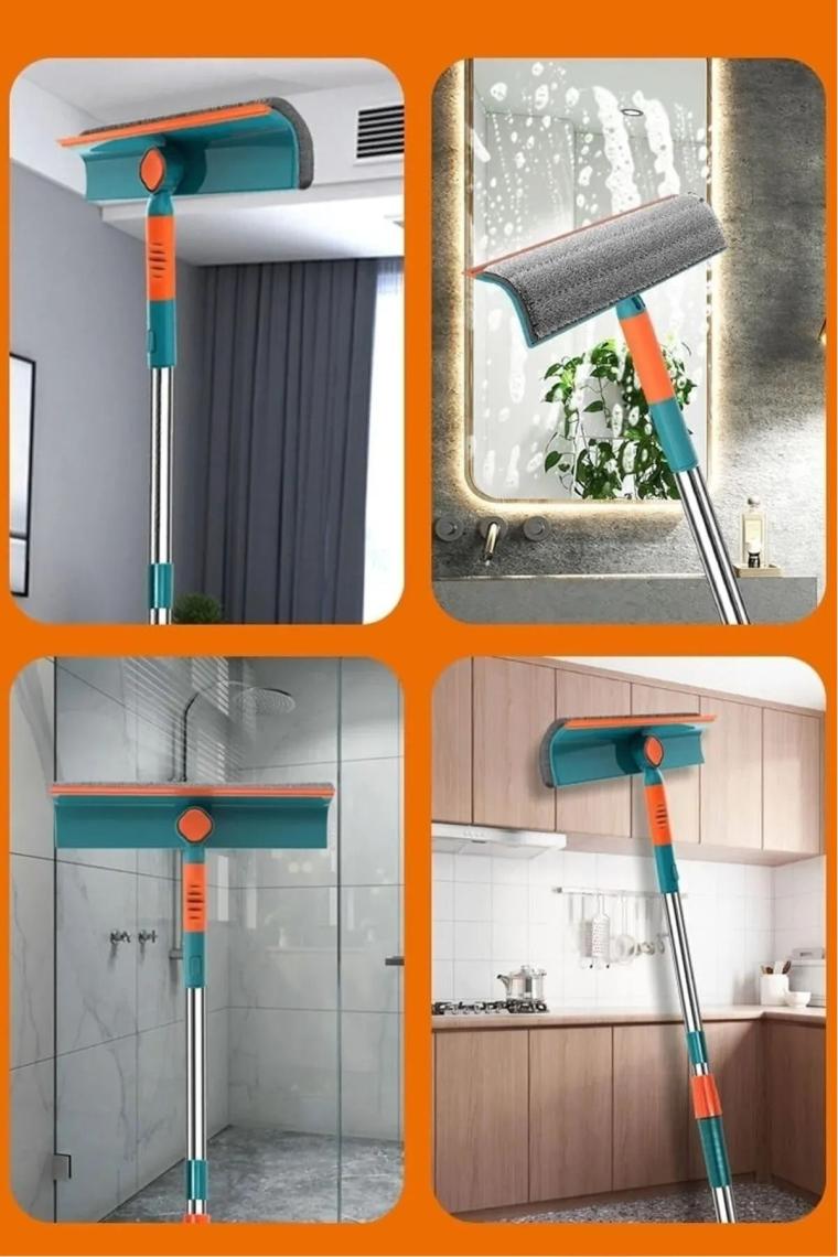Berdina Home Teleskopik Çift Yönlü Pratik Cam Silme Aparatı 180 Derece Döner Pencere Cam Temizleyici