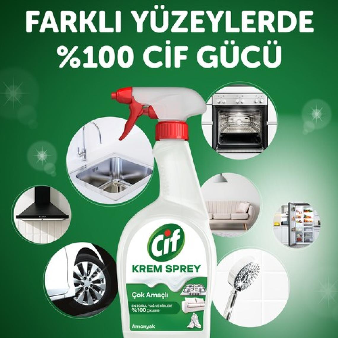 Cif Krem Sprey Amonyak Yüzey Temizleyici En Zorlu Yağ ve Kirleri %100 Çıkarır 750 ml